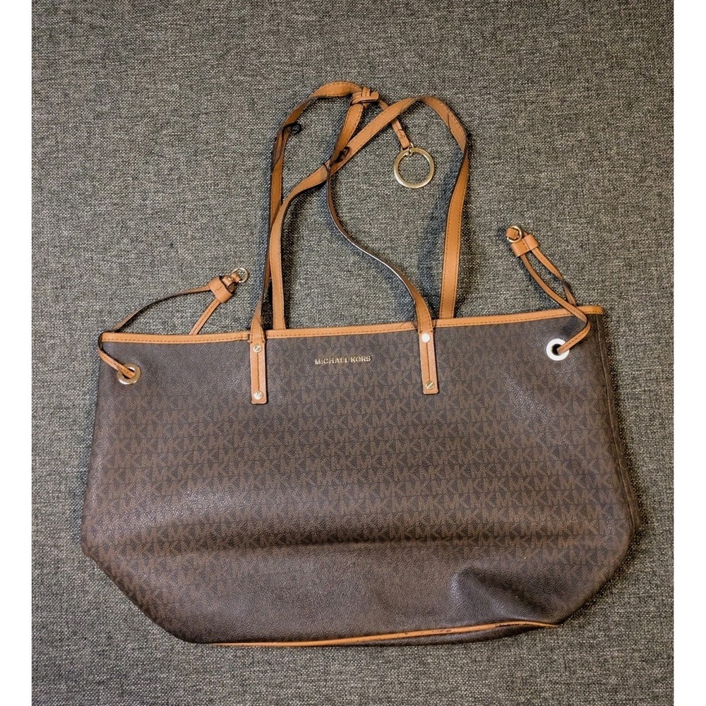 Michael Kors Signature Monogram Tote Purse Brown All Over Logo Shoulder Bag
